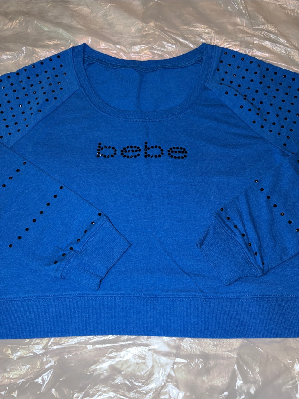 bebe Blue Studded Logo Cropped Sweatshirt